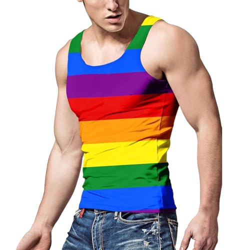 DUHENWU Tanktop Herren Gym Regenbogen LGBTQ Tank Top LGBT Flag Gay Pride Month Trägershirt Ärmelloses Muskelshirt Regular Bodybuilding Achselshirts Streetwear Casual Tops Rainbow Unterhemd von DUHENWU