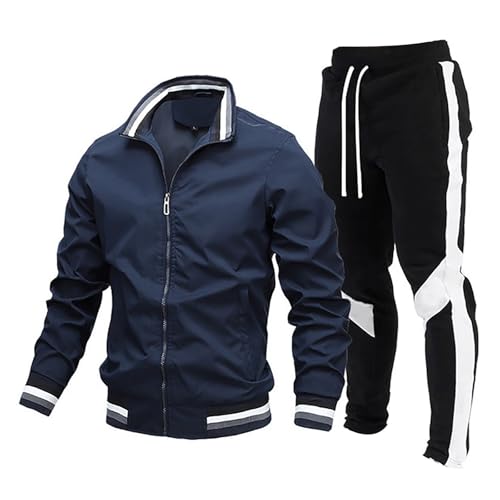 DUHENWU Trainingsanzug Herren Einfarbig Winetr Freizeitanzug Warm 2-Teilig Slim Fit Sportanzug Mit Sweatjacke Und Jogginghose Fitnessanzug Retro Sport Gym Tracksuit Outdoor Hosenanzug von DUHENWU