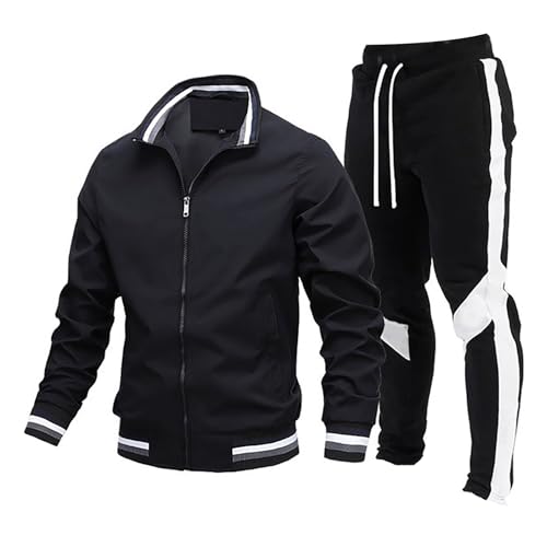 DUHENWU Trainingsanzug Herren Einfarbig Winetr Freizeitanzug Warm 2-Teilig Slim Fit Sportanzug Mit Sweatjacke Und Jogginghose Fitnessanzug Retro Sport Gym Tracksuit Outdoor Hosenanzug von DUHENWU