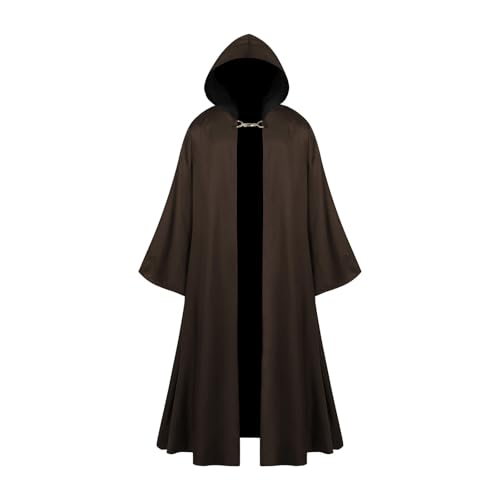 DUHENWU Umhang Mit Kapuze Lange Cape Herren Vampir Kostüm Vintage Trenchcoat Cosplay Kostüm Freizeit Mantel Strickjacke Mittelalter Hoodie Wikinger Cape Einfarbig Oversize Kapuzenumhang von DUHENWU