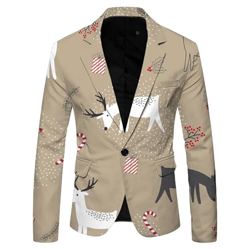 DUHENWU Weihnachtsjacke Herren Xmas Blazer Weihnachtsmotiv Lustig Ugly Anzugjacken Weihnachtssakko Bequeme Slim Fit Weihnachtsjacken Mit Taschen Mit Revers Blazer Jackett Modern Party Kostüme von DUHENWU