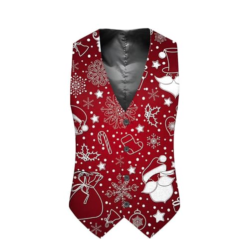 DUHENWU Weste Herren Weihnachtsweste Slim Fit Anzugweste V Ausschnitt Weihnachten Ärmellose Jacke 3D Drucken Weihnachtsweste Elegant Business Herrenweste Bequeme V Ausschnitt Arbeitsweste von DUHENWU