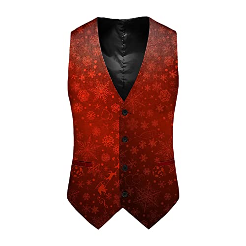 DUHENWU Weste Herren Weihnachtsweste Slim Fit Anzugweste V Ausschnitt Weihnachten Ärmellose Jacke 3D Drucken Weihnachtsweste Elegant Business Herrenweste Bequeme V Ausschnitt Arbeitsweste von DUHENWU