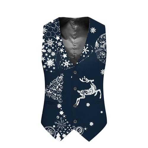 DUHENWU Weste Herren Weihnachtsweste Slim Fit Anzugweste V Ausschnitt Weihnachten Ärmellose Jacke 3D Drucken Weihnachtsweste Elegant Business Herrenweste Bequeme V Ausschnitt Arbeitsweste von DUHENWU
