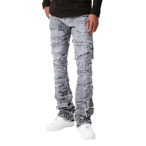 Denim Hose Herren Skinny Designer Denim Hose Slim Fit Stretch Jeans Zerrissene Röhrenjeans Für Männer Straight Leg Jeanshose Teenager Lässige Mode Herrenhose Y2K Hip Hop Cargohose von DUHENWU