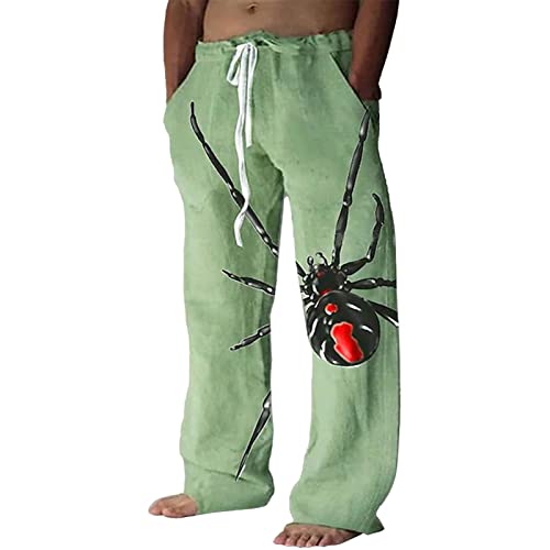 Herren Lang Freizeithose Weites Bein mit Spinnen 3D-Druck Casual Atmungsaktiv Strandhose Leicht Elastische Taille Halloween Hosen mit Kordelzug und Taschen Loose Fit für Männer von DUHENWU