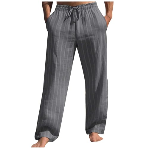 Herren Schlafanzughose Gestreift Hose Atmungsaktiv Sommer Lang Schlafanzug Pyjamahose Leicht Bequem Freizeithose Strandhose Schlafhose Baumwolle Loungehose Mit Kordelzug Taschens von DUHENWU