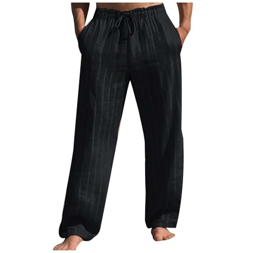 Herren Schlafanzughose Gestreift Hose Atmungsaktiv Sommer Lang Schlafanzug Pyjamahose Leicht Bequem Freizeithose Strandhose Schlafhose Baumwolle Loungehose Mit Kordelzug Taschens von DUHENWU