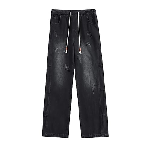 Jeans Herren Mit Weitem Bein Baggy Denim Hose Niedrige Leibhöhe Jeanshose Lockere Cargo Jeans Streetwear Hose Straight Leg Hip Hop Hosen Für Männer Vintage Jungen Freizeithose von DUHENWU