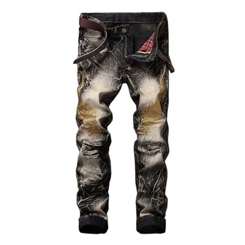 Jeans Herren Zerrissene Röhrenjeans Slim Fit Stretch Cargohose Regular Straight Leg Jeanshose Teenager Skinny Designer Denim Hose Für Männer Hip Hop Freizeithose Retro Pants von DUHENWU