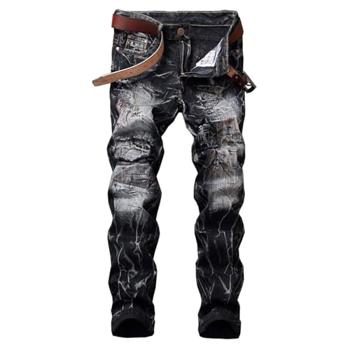 Jeans Herren Zerrissene Röhrenjeans Slim Fit Stretch Cargohose Regular Straight Leg Jeanshose Teenager Skinny Designer Denim Hose Für Männer Hip Hop Freizeithose Retro Pants von DUHENWU