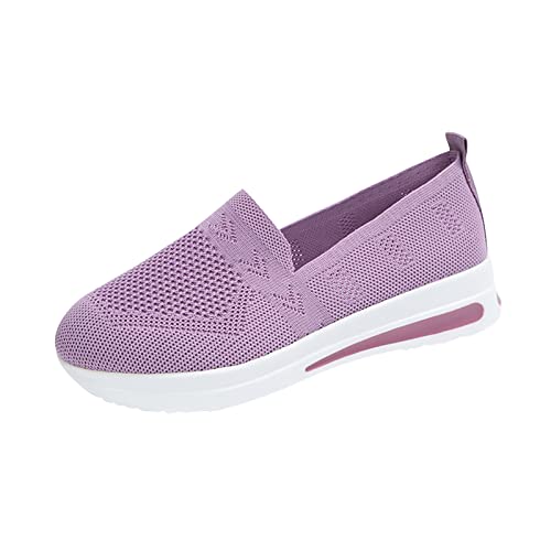 DUHGBNE , einfarbig, Mesh, atmungsaktiv, Dicke Sohle, Bequeme, lässige Turnschuhe Damen Lauf Schuhe (Purple, 42) von DUHGBNE