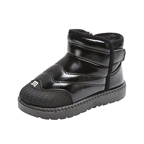 DUHGBNE Babyschuhe Kleinkindstiefel Mode Kleinkindschuhe mit weichem Boden plus samtdicke, rutschfeste große Baumwollschuhe Winterstiefel Jungen 35 Wasserdicht (Black, 27 Toddler) von DUHGBNE