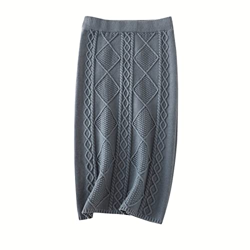 DUHGBNE Damen Herbst und Winter Dicker Wollstrickrock Langer gerader Hüftrock Tennisrock (Grey, One Size) von DUHGBNE