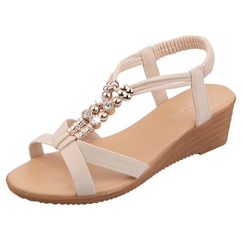 DUHGBNE Damen-Sandalen, Damen, mittelhoher Absatz, Keilschuhe, Student, Strand, Strandschuhe, Sandalen Damenschuhe Schwarz Elegant (White, 35) von DUHGBNE