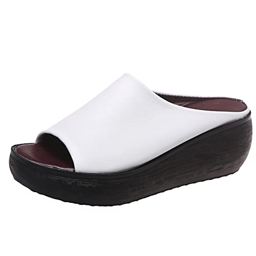 DUHGBNE Damen-Sandalen, Retro, einfarbig, Frühling und Sommer, neues Muster, einfache Slip-On-Sandalen mit Keilabsatz, bequeme Schuhe mit weichen Sohlen Schuhe Damen Frühling 2022 (White, 41) von DUHGBNE