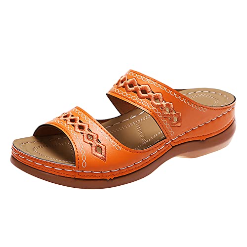 DUHGBNE Damen Sommer Einfarbig Slip On Casual Open Toe Wedges Weicher Boden Atmungsaktive Hausschuhe Schuhe Sandalen Sommer Damenschuhe Pumps (Orange, 40) von DUHGBNE