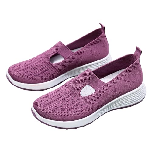 DUHGBNE Gewebte orthopädische, atmungsaktive, weiche Damenschuhe zum Gehen, Slip-on-Schaumstoffschuhe, Hände schlüpfen in Sneakers, Fußgewölbeunterstützung Damenschuhe Halbschuhe (Purple, 38) von DUHGBNE