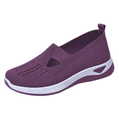 DUHGBNE Gewebte orthopädische, atmungsaktive, weiche Damenschuhe zum Gehen, Slip-on-Schaumstoffschuhe, Hände schlüpfen in Sneakers, Fußgewölbeunterstützung Schuhe Damen Schwarz 39 (Purple, 39) von DUHGBNE