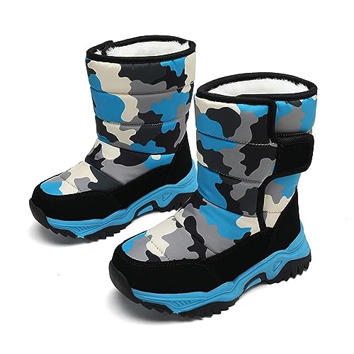 DUHGBNE Jungen-Baumwollschuhe mit Tarnmuster und Fleece-verdickten warmen Winter-Baumwollstiefeln für 4 bis 14 Jahre Winterschuhe Kinder 37 (Blue, 36 Big Kids) von DUHGBNE