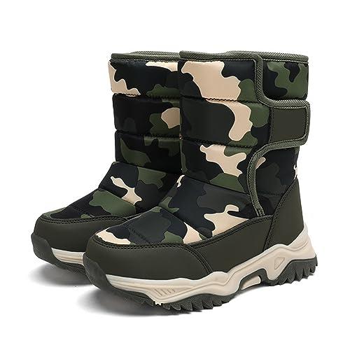 DUHGBNE Jungen-Baumwollschuhe mit Tarnmuster und Fleece-verdickten warmen Winter-Baumwollstiefeln für 4 bis 14 Jahre Winterschuhe Kinder 37 (Camouflage, 37 Big Kids) von DUHGBNE