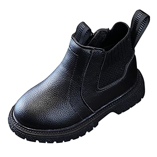 DUHGBNE Jungen Kinder Stiefeletten Kinder Low Heel Booties Mode seitlicher Reißverschluss kurze flache Schuhe Schneestiefel Jungen 35 (Black, 25 Toddler) von DUHGBNE