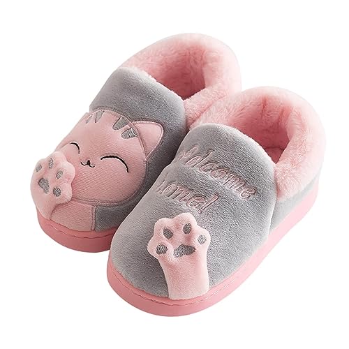 DUHGBNE Kinder Baby Jungen Mädchen Winter Hausschuhe Cartoon Katze rutschfeste Home Indoor Schuhe Hausschuh Mädchen 22 (Grey, 30 Little Child) von DUHGBNE