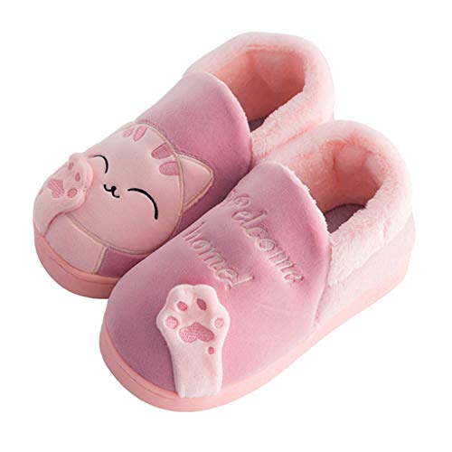 DUHGBNE Kinder Baby Winter Hausschuhe Comic-Katze mit rutschfestem Haus Schuhe im freien Einlegesohlen (Watermelon Red, 33 Big Kids) von DUHGBNE