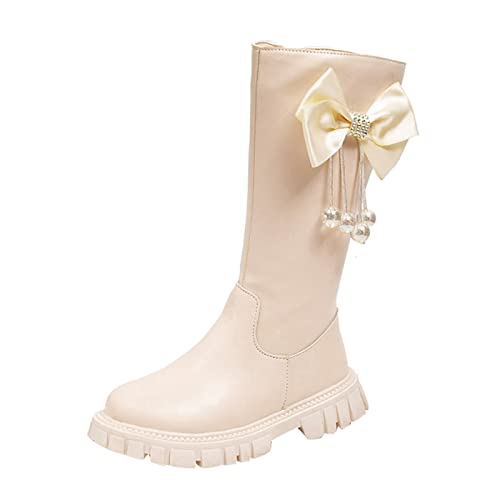 DUHGBNE Kinderschuhe Lange Stiefel Hohe Stiefel Herbst und Winter Mädchen Lederstiefel mit weichem Boden Kinderschuhe (White, 31 Little Child) von DUHGBNE