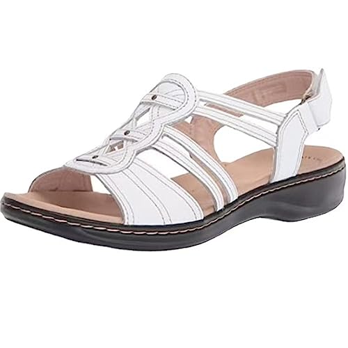 DUHGBNE Lässige seitliche Hohlgürtelschnalle mit flachem Boden, römische Schuhe, Sommersandalen für Damen, modische Damensandalen Schuhe Damen Schuhe (White, 40) von DUHGBNE