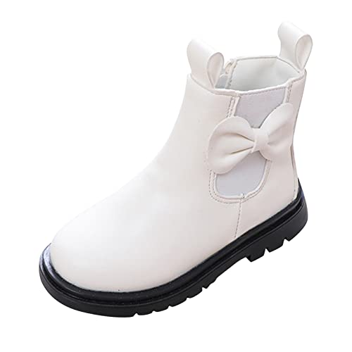 DUHGBNE Lederstiefel für Mädchen, wasserdicht, kurze Stiefel aus, rutschfeste, atmungsaktive Nude-Stiefel Winterschuhe Jungen (White, 31 Little Child) von DUHGBNE