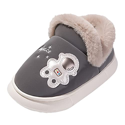 DUHGBNE Mädchen Jungen Cartoon Hausschuhe Warme Hausschuhe Für Kleinkinder Gefütterte Winter Indoor Schuhe Hausschuhe Schule Jungen (Grey, 25 Toddler) von DUHGBNE