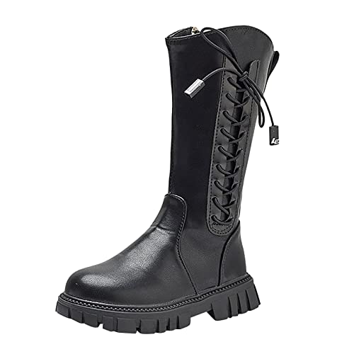 DUHGBNE Mädchen Stiefel Kleinkind Kampfschuhe Kleinkind Kniestiefel Kinderschuhe 36 (Black, 34 Big Kids) von DUHGBNE