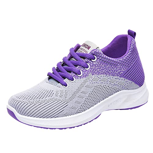 DUHGBNE Mode Damen Turnschuhe Flacher Boden leicht bequem Mesh atmungsaktiv Schnüren Colorblock Design lässiger Stil S Damenschuhe (Purple, 39) von DUHGBNE