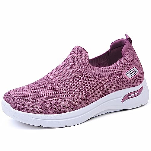 DUHGBNE Mode Frühjahr Und Sommer Frauen Sport Schuhe Flache Weiche Mesh Atmungsaktive Einfarbig Slip Auf Einfachen Stil Keilabsatz Schuhe Damen Schwarz 42 (Purple, 40) von DUHGBNE