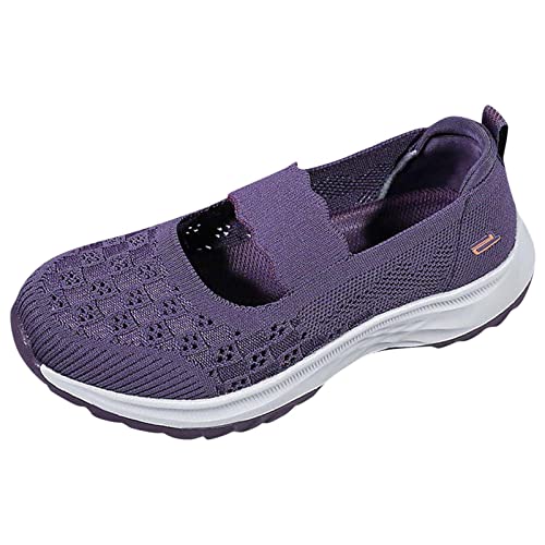 DUHGBNE Modische Sommer-Damen-Sportschuhe, Flacher Boden, weicher Boden, rutschfest, zum Hineinschlüpfen, elastisches Band, atmungsaktives Mesh-Obermaterial, bequemer, lässiger Stil C 85 (Purple, 41) von DUHGBNE