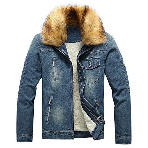 DUHGBNE Outdoor Winter Jacke Herren Herbstjacke Mantel Denim Einfarbig Große Samt Dicker Tops Warme Reißverschlussjacke Steppjacke Herren von DUHGBNE