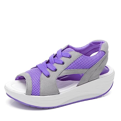 DUHGBNE Plateauschuhe für Damen, modisch, lässig, atmungsaktiv, leicht, Plateausandalen, Sportsandalen, Laufschuhe Damenschuhe Weite H (Purple, 40) von DUHGBNE