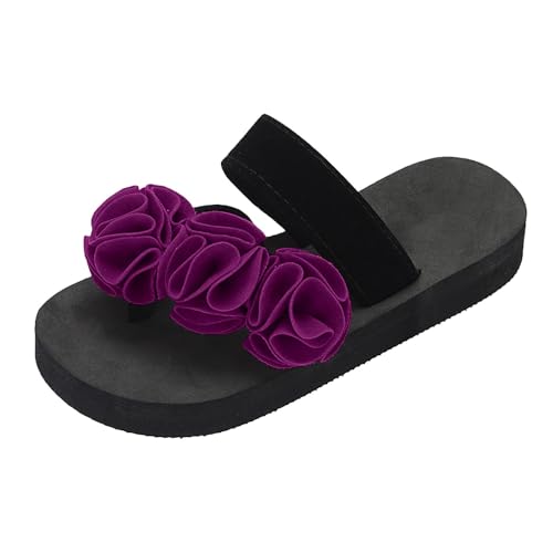 DUHGBNE Sommer Wedges Flip Flops Damen rutschfeste Strandschuhe Handgemachte Blumenmode Schmetterling Flip Flops Damenschuhe 43 Stiefeletten Angebote Heute Damenschuhe (Purple, 35) von DUHGBNE