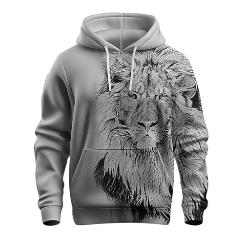 DUHGBNE Warehouse Deal Retourenware Essentials Hoodie Herren Casual Fashion Loose 3D Animal Print Langarm Kapuzenpullover mit Kordelzug Sweatshirts Tages von DUHGBNE