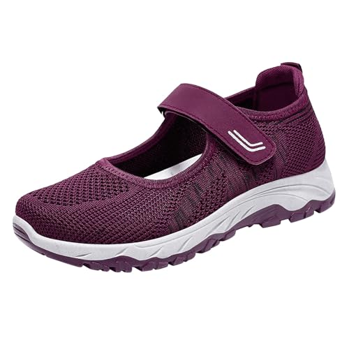 DUHGBNE Weiche orthopädische Schuhe für Damen, atmungsaktiv, gewebt, zum Gehen, Slip-On-Schaumstoffschuhe, Fußgewölbeunterstützung, Hände, Slip-In-Sneaker Schuhe Für Pflegeberufe Damen (Purple, 41) von DUHGBNE
