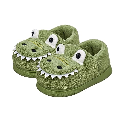 DUHGBNE Winter warme Hausschuhe Plüsch süße Cartoon Dinosaurier Schlafzimmer Haus Innenschuhe Hausschuhe Jungen Größe 38 (Green, 29 Little Child) von DUHGBNE