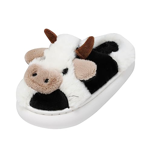 Kinder Schuhe Schlafzimmer Home Cartoon Kuh Baumwolle Schuhe Winter Indoor Outdoor Hausschuhe für Jungen Mädchen Rohde Hausschuhe Jungen (BK1, 33 Big Kids) von DUHGBNE