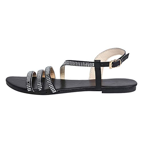 Sandalen Damen Sommer,Sandaletten Damen Flach Sandale Bohemian Schuhe Strass Riemchen Sandaletten Peep Toe Sommerschuhe Casual Sommer Atmungsaktive Outdoorschuhe Strandschuhe von DUJEFF