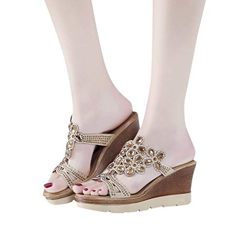 DUJEFF Sandalen Damen Sommer,Sandaletten Damen Plateau Keilabsatz Rutschfest Sandale Bohemian Strass Schuhe Sandaletten Peep Toe Sommerschuhe Casual Sommer Strandschuhe Outdoorschuhe Hausschuhe von DUJEFF