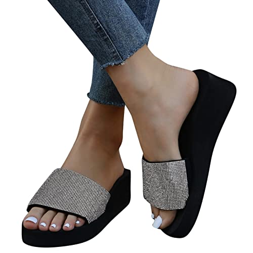 DUJEFF Sandalen Damen Sommer,Sandaletten Damen Plateau Keilabsatz Sandale Bohemia Strass Schuhe Atmungsaktive Sandaletten Peep Toe Sommerschuhe Sommer Casual Strandschuhe Hausschuhe Freizeitschuhe von DUJEFF
