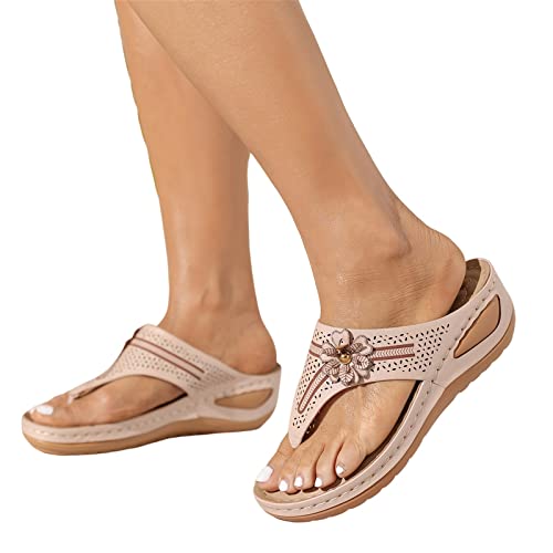 Sandalen Damen Sommer,Sandaletten Damen Plateau Keilabsatz Sandale Bohemian Blumen Schuhe Flip Flop Sandaletten Zehentrenner Peep Toe Sommerschuhe Strandschuhe Casual Sommer Freizeitschuhe von DUJEFF