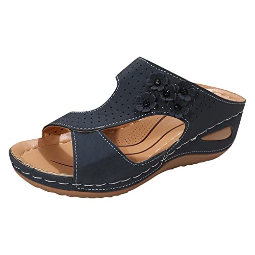 Sandalen Damen Sommer,Sandaletten Damen Plateau Keilabsatz Sandale Bohemian Strass Blumen Schuhe Plattform Sandaletten Peep Toe Sommerschuhe Casual Atmungsaktive Outdoorschuhe Strandschuhe von DUJEFF