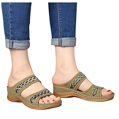 DUJEFF Sandalen Damen Sommer,Sandaletten Damen Plateau Keilabsatz Sandale Bohemian Strass Blumen Schuhe Plattform Sandaletten Peep Toe Sommerschuhe Casual Atmungsaktive Outdoorschuhe Strandschuhe von DUJEFF