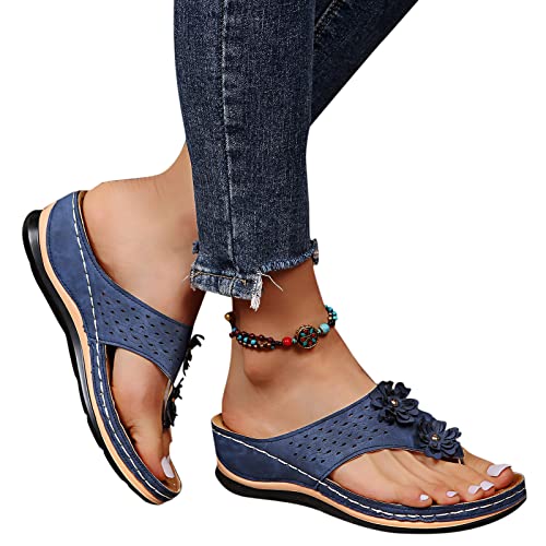 Sandalen Damen Sommer,Sandaletten Damen Plateau Keilabsatz Sandale Flip Flop Schuhe Bohemian Blumen Sandaletten Zehentrenner Peep Toe Sommerschuhe Sommer Casual Strandschuhe Freizeitschuhe von DUJEFF